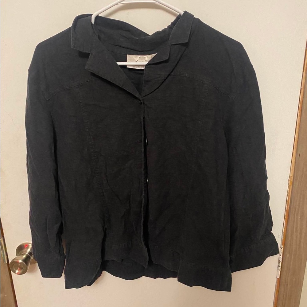 Kathie Lee Collection Black Button-Down Collared Shirt